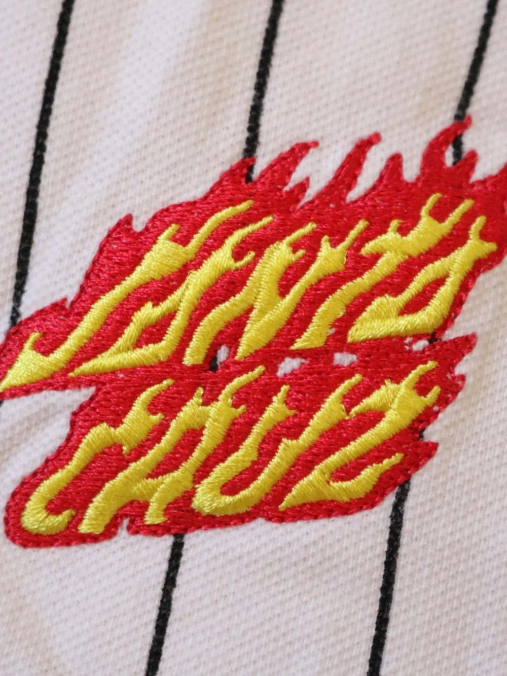 Santa Cruz Skateboards Men's White XL Pinstripe Flame Logo Collared Polo Shirt